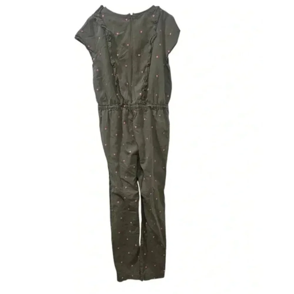 Girls Boden Gray Jumpsuit With Pink Hearts & Ruffle Details Size 13-14Y